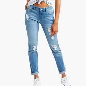 RESFEBER Jeans ripped boyfriend raw‎ hem size 2 casual skater denim jeans